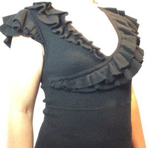 Catherine Malandrino V-Neck Ruffle Cashmere Dress